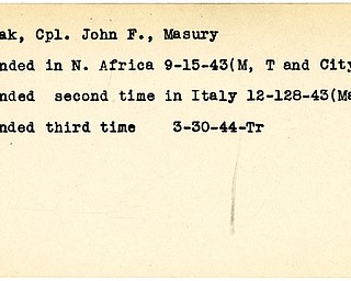 World War II, Vindicator, John F. Novak, Masury, wounded, North Africa, 1943, wounded second time, Italy, wounded third time, 1944, Mahoning, Trumbull