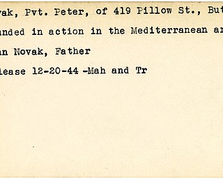 World War II, Vindicator, Peter Novak, Butler, wounded, Mediterranean, John Novak, 1944, Mahoning, Trumbull
