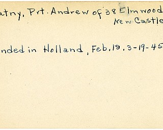 World War II, Vindicator, Andrew Novatny, New Castle, wounded, Holland, 1945, Mahoning, Trumbull