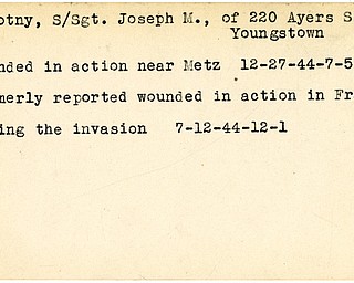 World War II, Vindicator, Joseph M. Novotny, Youngstown, wounded, Metz, wounded, France, 1944