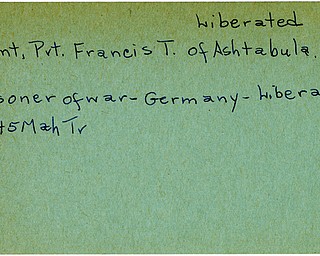 World War II, Vindicator, Francis T. Nugent, Ashtabula, prisoner, Germany, liberated, 1945, Mahoning, Trumbull