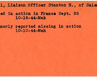 World War II, Vindicator, Stanton H. Null, Salem, missing, killed, France, 1944, Mahoning