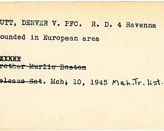 World War II, Vindicator, Denver V. Nutt, Ravenna, wounded, Europe, 1945, Mahoning, Trumbull
