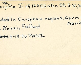 World War II, Vindicator, Fio J. Nuzzi, Warren, wounded, Europe, Germany, John Nuzzi, 1945, Mahoning, Trumbull