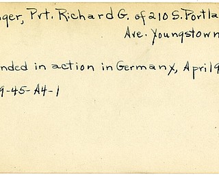 World War II, Vindicator, Richard G. Obinger, Youngstown, wounded, Germany, 1945