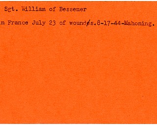 World War II, Vindicator, William Oblak, Bessemer, dies of wounds, wounded, killed, France, Mahoning