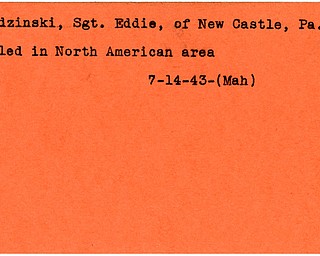 World War II, Vindicator, Eddie Obodzinski, New Castle, Pennsylvania, killed, North American area, 1943, Mahoning