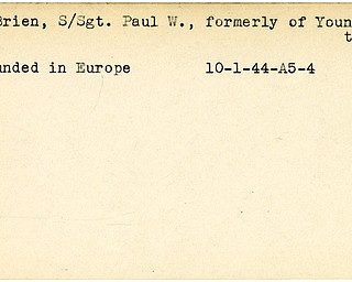 World War II, Vindicator, Paul W. O'Brien, Youngstown, wounded, Europe, 1944