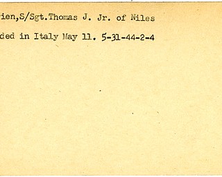 World War II, Vindicator, Thomas J. O'Brien Jr., Niles, wounded, Italy, 1944