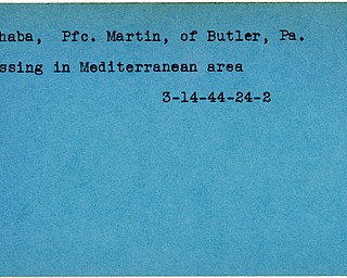 World War II, Vindicator, Martin Ochaba, Butler, Pennsylvania, missing, Mediterranean, 1944