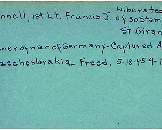 World War II, Vindicator, Francis J. O'Connell, Girard, prisoner, Germany, captured, Czechoslovakia, freed, liberated, 1945, Mahoning, Trumbull