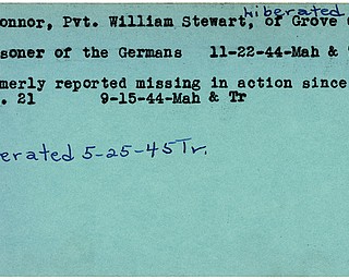 World War II, Vindicator, William Stewart O'Connor, Grove City, missing, prisoner, Germans, Germany, liberated, 1944, 1945, Mahoning, Trumbull