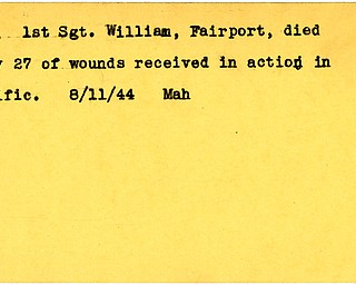 World War II, Vindicator, William Ode, Fairport, wounded, died of wounds, Pacific, 1944, Mahoning
