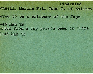 World War II, Vindicator, John J. O'Donnell, Salineville, prisoner, Japs, Japanese, Japan, liberated, China, 1945, Mahoning, Trumbull