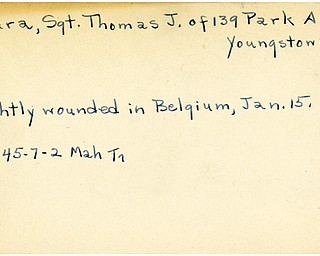 World War II, Vindicator, Thomas J. O'Hara, Youngstown, wounded, Belgium, 1945, Mahoning, Trumbull
