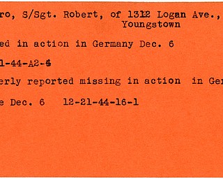 World War II, Vindicator, Robert O'Horo, Youngstown, missing, Germany, killed, 1944