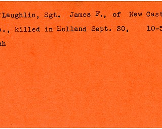 World War II, Vindicator, James F. O'Laughlin, New Castle, Pennsylvania, killed, Holland, 1944, Mahoning