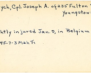 World War II, Vindicator, Joseph A. Olbrych, Youngstown, injured, wounded, Belgium, 1945, Mahoning, Trumbull