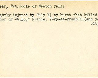 World War II, Vindicator, Eddie O'Lear, Newton Falls, wounded, Major of St. Lo, France, 1944, Trumbull