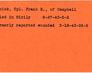 World War II, Vindicator, Frank E. Olenick, Campbell, wounded, killed, Sicily, 1943