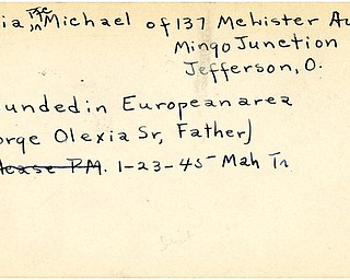 World War II, Vindicator, Michael Olexia, Jefferson, Ohio, Mingo Junction, wounded, Europe, George Olexia Sr., 1945, Mahoning, Trumbull