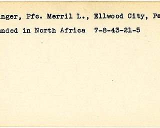 World War II, Vindicator, Merril L. Olinger, Ellwood City, Pennsylvania, wounded, North Africa, 1943