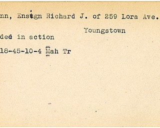 World War II, Vindicator, Richard J. O'Linn, Youngstown, wounded, 1945, Mahoning, Trumbull