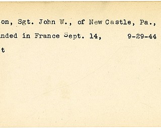 World War II, Vindicator, John W. Olson, New Castle, Pennsylvania, wounded, France, 1944
