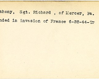 World War II, Vindicator, Richard O'Mahony, Mercer, Pennsylvania, wounded, France, 1944, Trumbull