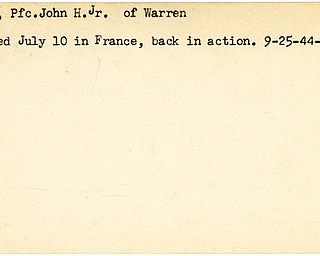 World War II, Vindicator, John H. Onder Jr., wounded, France, 1944, Mahoning