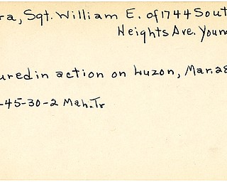 World War II, Vindicator, William E. Ondra, Youngstown, injured, wounded, Luzon, 1945, Mahoning, Trumbull