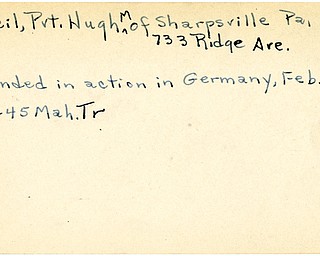 World War II, Vindicator, Hugh M. O'Neil, Sharpsville, Pennsylvania, wounded, Germany, 1945, Mahoning, Trumbull
