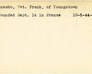 World War II, Vindicator, Frank Onesko, Youngstown, wounded, France, 1944