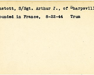 World War II, Vindicator, Arthur J. Onstott, Sharpsville, Pennsylvania, wounded, France, 1944, Trumbull