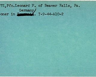 World War II, Vindicator, Leonard F. Oravitz, Beaver Falls, Pennsylvania, prisoner, Germany, 1944
