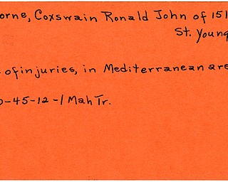 World War II, Vindicator, Ronald John Osborne, Youngstown, wounded, died of injuries, killed, Mediterranean, 1945, Mahoning, Trumbull