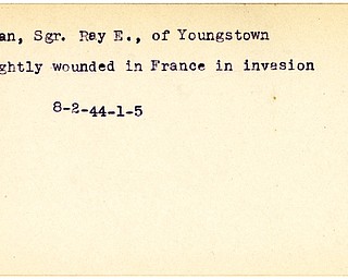 World War II, Vindicator, Ray E. Ossman, Youngstown, wounded, France, 1944