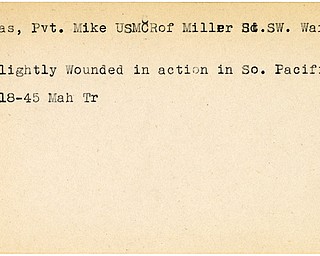 World War II, Vindicator, Mike Ostas, Warren, wounded, South Pacific, Mike Miller Ostas, 1945, Mahoning, Trumbull