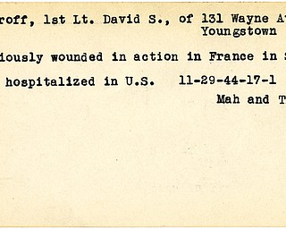 World War II, Vindicator, David S. Ostroff, Youngstown, wounded, France, hospitalized in U.S., 1944, Mahoning, Trumbull