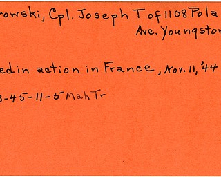 World War II, Vindicator, Joseph T. Ostrowski, Youngstown, killed, France, 1945, Mahoning, Trumbull