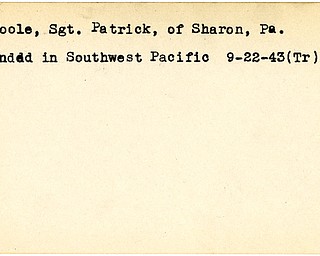 World War II, Vindicator, Patrick O'Toole, Sharon, Pennsylvania, wounded, Southwest Pacific, 1943, Trumbull