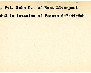 World War II, Vindicator, John D. Owen, East Liverpool, wounded, France, 1944, Mahoning