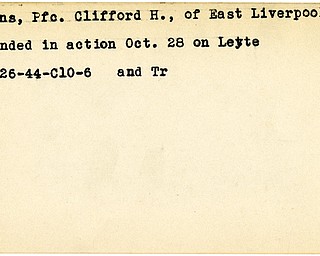 World War II, Vindicator, Clifford H. Owens, East Liverpool, wounded, Leyte, 1944, Trumbull