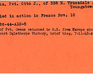 World War II, Vindicator, Otto J. Owens, Youngstown, killed, France, 1944, body returned to U.S., Oglethorpe Victory, 1948