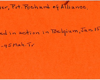 World War II, Vindicator, Richard Oyster, Alliance, killed, Belgium, 1945, Mahoning, Trumbull