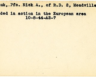 World War II, Vindicator, Nick A. Pachuk, Meadville, wounded, Europe, 1944