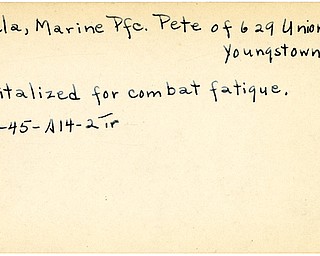 World War II, Vindicator, Pete Pacula, Youngstown, hospitalized for combat fatigue, 1945, Trumbull