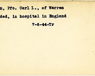 World War II, Vindicator, Carl L. Paden, Warren, wounded, England, 1944, Trumbull