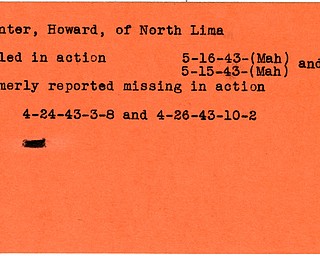 World War II, Vindicator, Howard Painter, North Lima, missing, 1943, killed, Mahoning