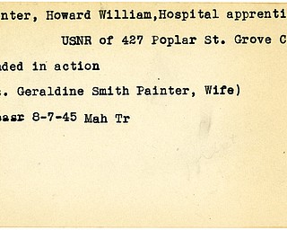 World War II, Vindicator, Howard William Painter, Grove City, wounded, Mrs. Geraldine Smith Painter, 1945, Mahoning, Trumbull